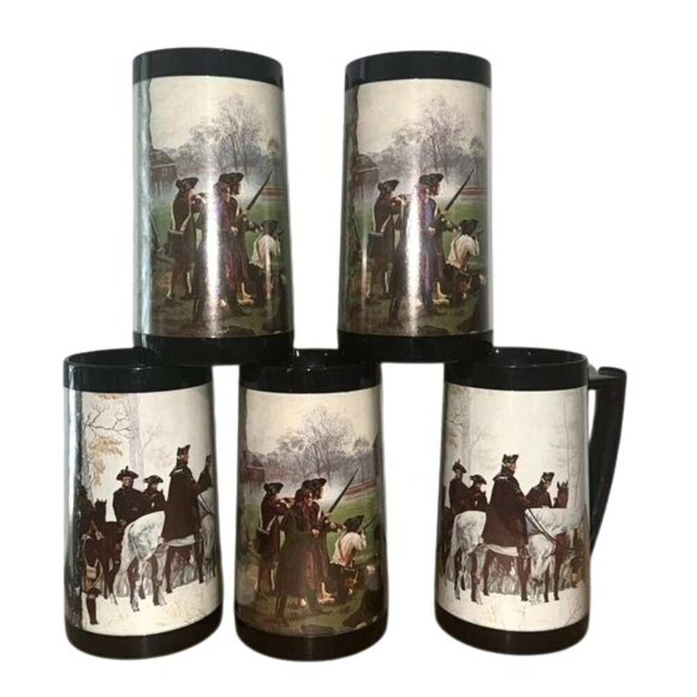 Set Of 5 Thermo-Serv Vintage Revolutionary War Scene Mugs